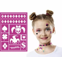 Stencil trucco Arlequina per bambini fucsia 14x20 cm