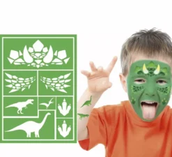 Stencil trucco dinosauro per bambini verde 14x20 cm