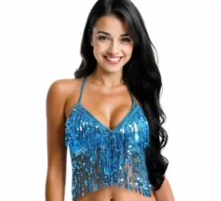 Top da donna con paillettes e frange in vari colori