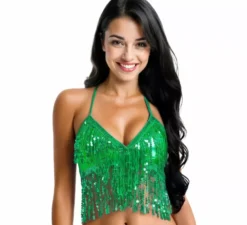 Top da donna con paillettes e frange in vari colori