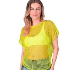 T-shirt da donna in rete giallo neon