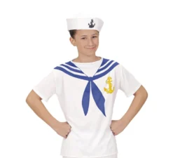 T-shirt marinaio bianca con ancora per bambini